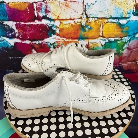 Vintage Footjoy Softjoys White Leather Wingtip Kiltie Golf Shoes Size 7.5 Medium - Picture 4 of 7